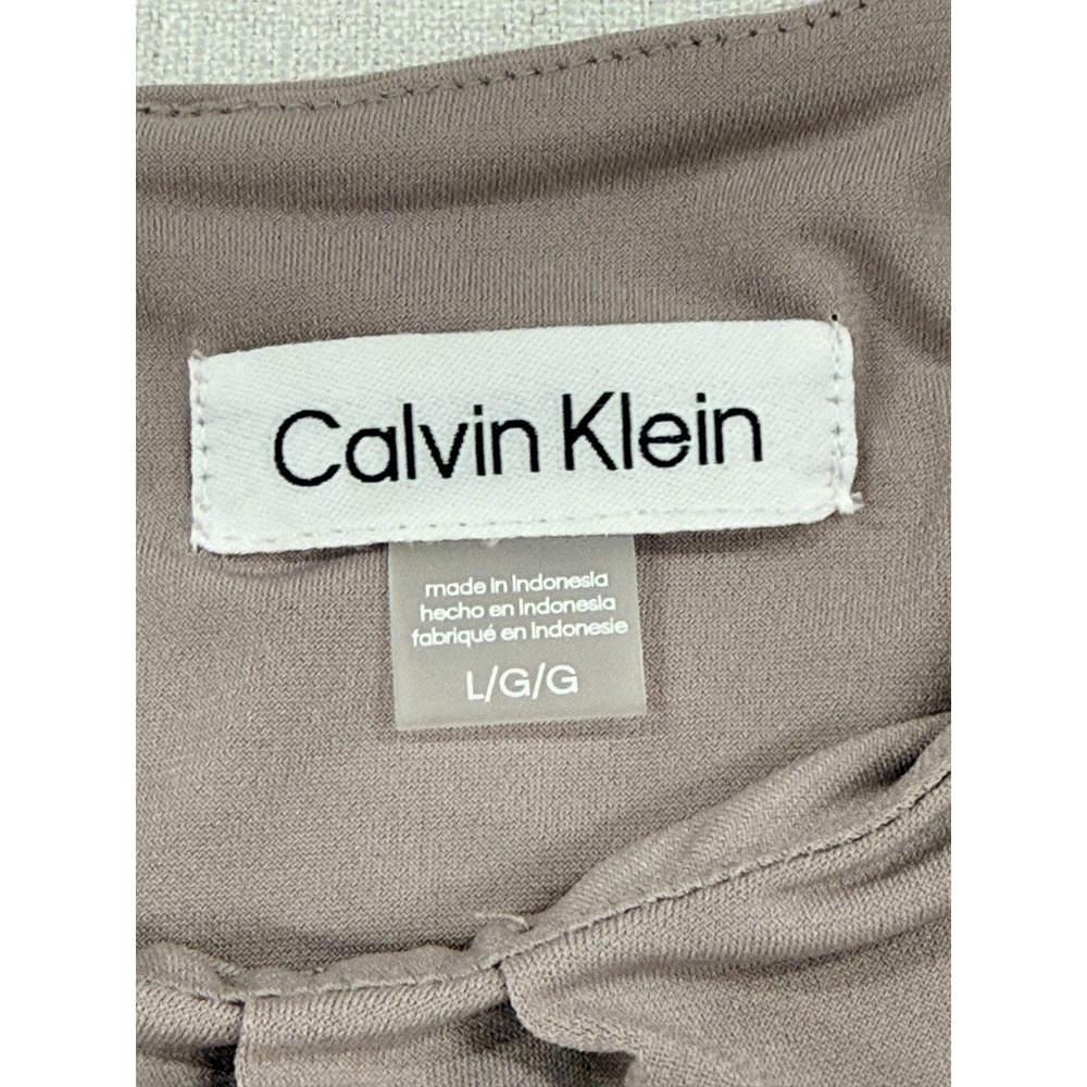 Calvin Klein Womens Sleeveless Blouse Size Large Taupe Pleated Neck NWT - Picture 4 of 8